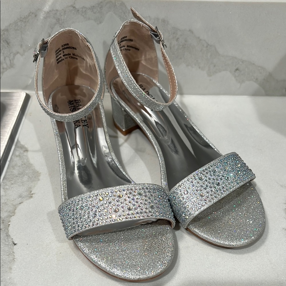Badgley Mischka Silver Heels with Ankle Strap